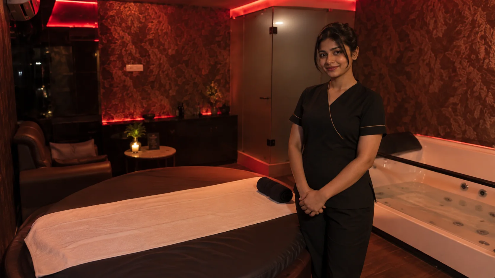 Get In spa room with therapist and Jacuzzi